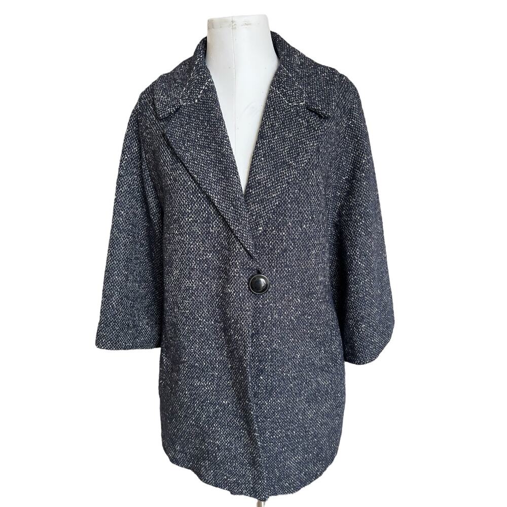 Cabi Blair Black Oversized Wool Blend Tweed One Button Dark Academia Jacket M